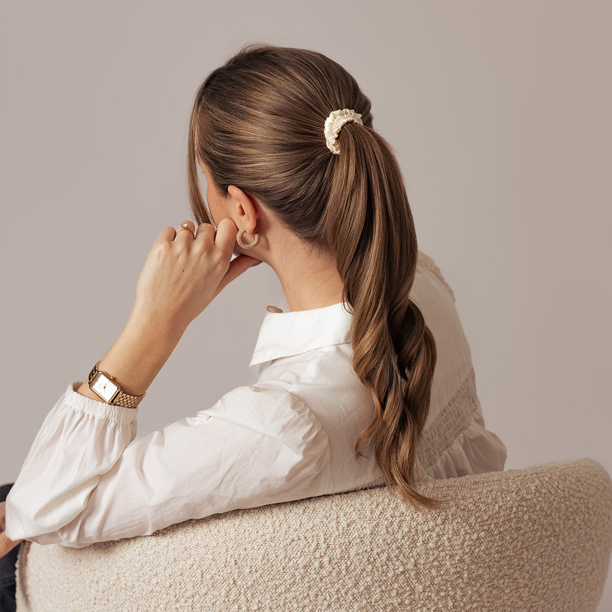 Sidenscrunchie Large Champagne 3st - Bild 3